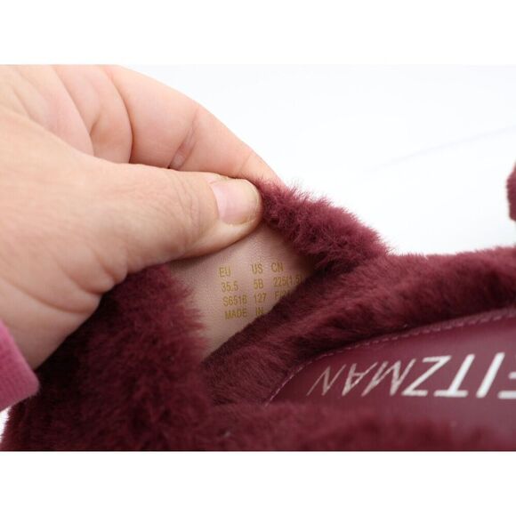 Stuart Weitzman Elodie Chill Slide Tan Burgundy Sandals Faux Fur Women's 5B - Picture 9 of 12
